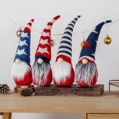 Patriotic US Independence Day Gnome Plush Decoration Stars And Stripes Faceless Rudolph Doll Handcrafted Figurine Ornament For Home Table Decor