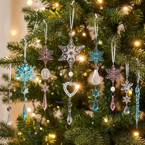 Acrylic Christmas Tree Ornaments Set Clear Icicles Snowflakes Hanging Decorations For Xmas Tree Holiday Home Party Decor