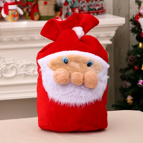 Große Weihnachten Weihnachtsmann Gesicht Samt Geschenkbeutel Rot Kordelzug Rucksack Süßigkeiten Beutel Xmas Party Dekoration