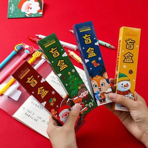 Christmas Blind Box Stationery Surprise Pen Cartoon Squishy Writing Gel Pens Stickers Refills Student School Gift Kids Party Favor