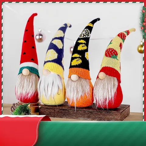 Thème de Fruits Rudolf Poupée Sans Visage Gnome de Noël en Peluche Ornement Pour Décoration de Vitrine Gnomes Tricotés