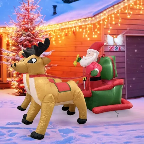 Inflatable Christmas Santa Claus On Sleigh With Reindeer LED Lighted Outdoor Decoration For Yard Garden Party Home Decor