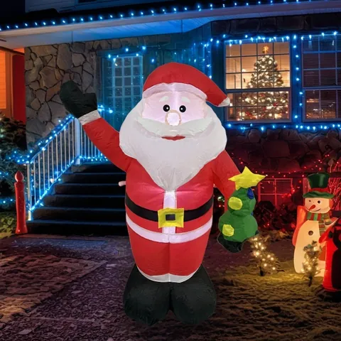 1.2m Inflatable Christmas Santa Claus With LED Lights Holding Small Christmas Tree Festive Outdoor Yard Garden Party Decoration Prop