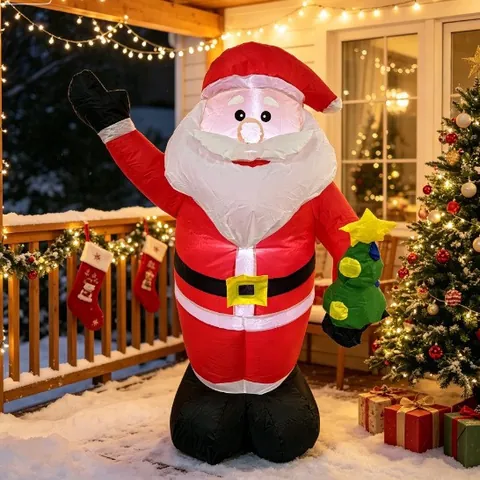1.2m Inflatable Christmas Santa Claus With LED Lights Holding Small Christmas Tree Festive Outdoor Yard Garden Party Decoration Prop