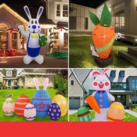 Easter Inflatable Decoration Outdoor Large LED Lighted Bunny Rabbit Carrot For Yard Lawn Garden Festival Ornament