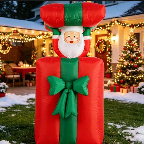 Inflatable Santa Claus Rising From Gift Box With LED Lights Polyester Outdoor Garden Yard Christmas Festive Decoration