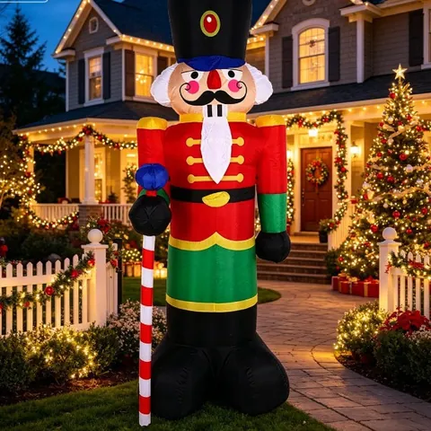 Polyester Inflatable Christmas Nutcracker Soldier Glowing Decoration Internal Lighting Outdoor Courtyard Festive Party Ornament