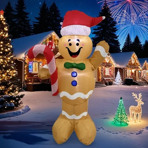 Inflatable Christmas Gingerbread Man Outdoor Decoration Built-in LED Glowing Blow Up Yard Prop With Stakes Tethers 5ft 1.5m