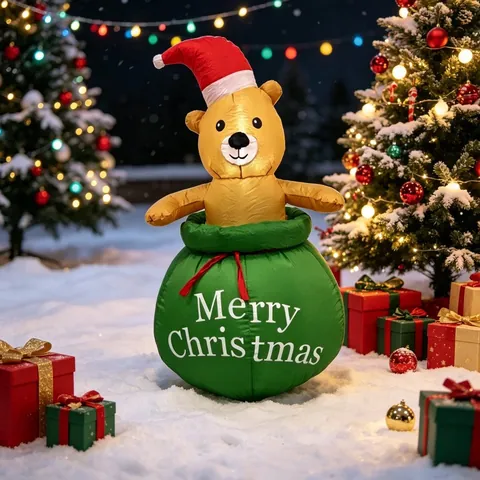 Inflatable Christmas Bear In Green Gift Bag Outdoor Garden Decoration With LED Lights Merry Christmas Inflatable Yard Decor