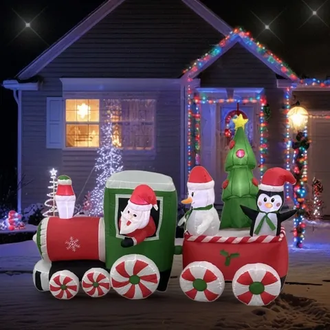 Large Christmas Inflatable Train With Santa Claus Snowman Penguin LED Lights Outdoor Yard Garden Party Decoration Inflatable Model