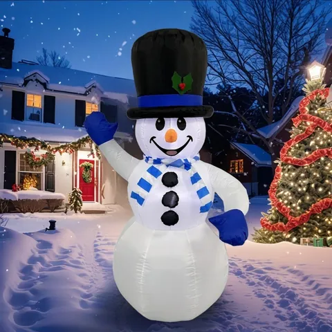 1.8m Christmas Inflatable Snowman Glowing Outdoor Yard Decoration Built-in LED Lights Polyester Blow Up Snowman Holiday Party