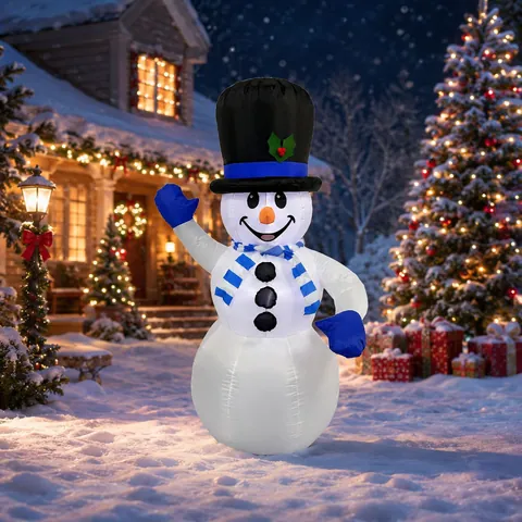 1.8m Christmas Inflatable Snowman Glowing Outdoor Yard Decoration Built-in LED Lights Polyester Blow Up Snowman Holiday Party