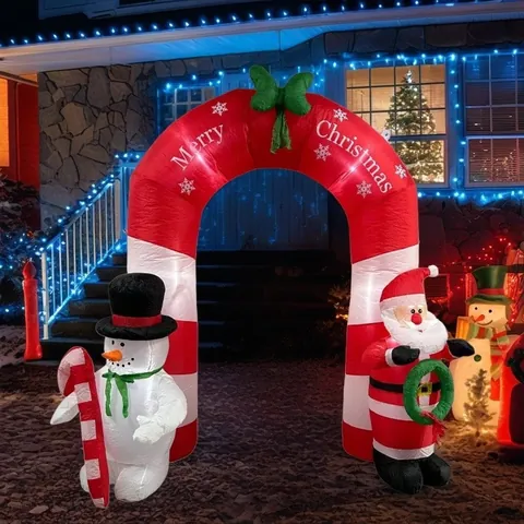 Giant Christmas Inflatable Arch Santa Claus Snowman With LED Light Candy Cane Striped Outdoor Yard Decoration Festive Party Prop