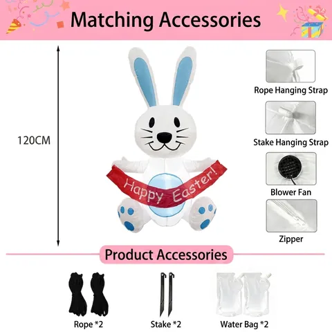 Easter Inflatable Bunny Decoration With Built-in LED Lights For Yard Garden Outdoor Mall Holiday Party Arrangement