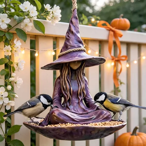 Halloween Ταΐστρα Πουλιών από Ρητίνη Σκελετός Μάγισσα Γλυπτό Κήπου Διακόσμηση Εξωτερικού Χώρου Αξεσουάρ Πάρτι