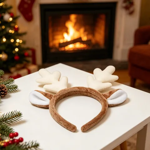 Diadema de Astas de Reno de Navidad Orejas de Ciervo de Pelpa Suave Diadema para el Pelo Decoración de Fiesta de Navidad Accesorios para Niños Adultos