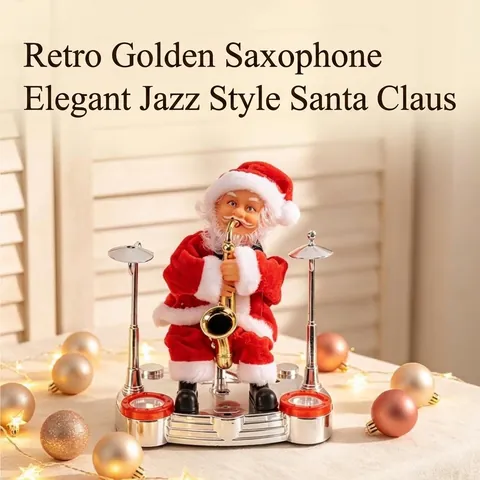 Adorno Eléctrico Musical Papá Noel Banda en Escenario Tambor Guitarra Teclado Saxofón Juguete para Decoración Navideña