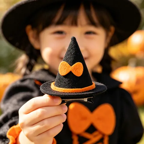 Mini Halloween Witch Hats DIY Decorations Felt Cloth Wizard Hat With Orange Bow Cute Party Decor Props Small Pointed Hat