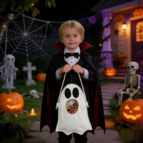 Handheld Halloween Ghost Candy Bag Portable Halloween Gift Treat Bag For Kids Trick Or Treat Party Favors Storage Bag