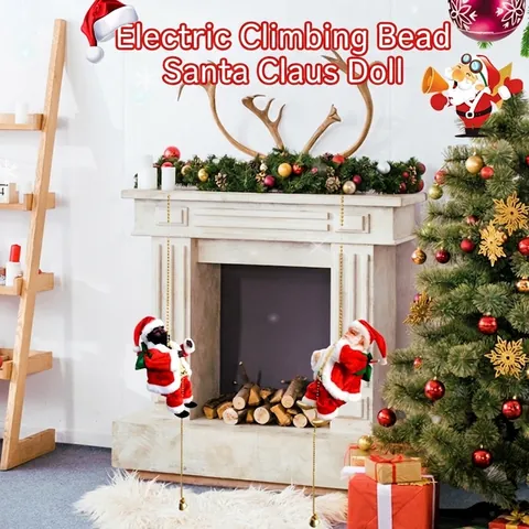 Papá Noel Eléctrico Escalando Cuentas Adorno de Navidad Figura Animada Musical para Decoración de Hogar Escaparate Fiesta