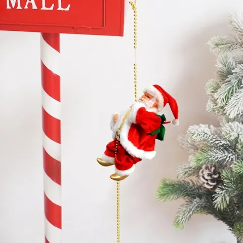 Papá Noel Eléctrico Escalando Cuentas Adorno de Navidad Figura Animada Musical para Decoración de Hogar Escaparate Fiesta