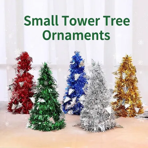Mini Desktop Christmas Tree Glitter Tinsel Tabletop Decor For Home Mall Hotel Office Party Festive Xmas Ornament Tree With Star