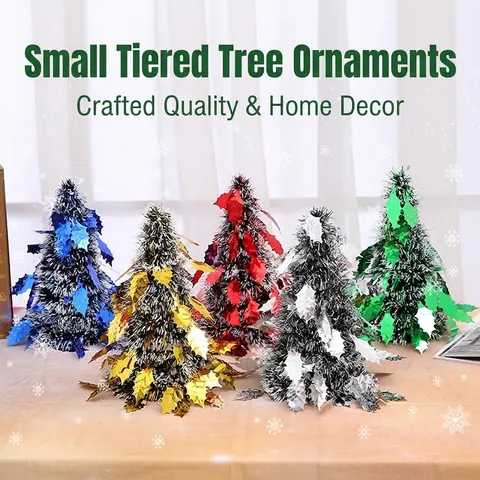 Mini Desktop Christmas Tree Glitter Tinsel Tabletop Decor For Home Mall Hotel Office Party Festive Xmas Ornament Tree With Star