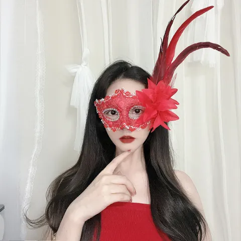 Sexy Spitze Maskenball Maske Für Damen Halloween Party Halbe Gesichtsmaske Mit Feder Blumen Dekor Kostüm Ball Zubehör