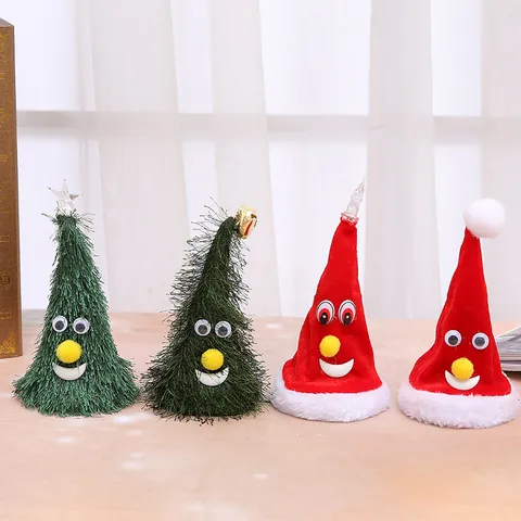 Electric Swinging Christmas Tree Santa Hat Toy With Music Lights Cartoon Xmas Ornament Kids Holiday Gift