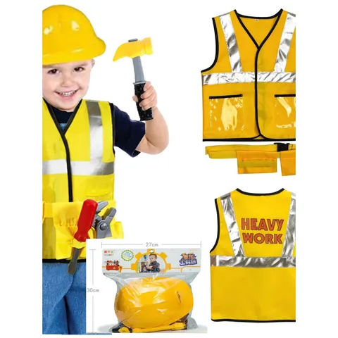 Halloween Kids Engineer Costume Set Yellow Reflective Vest Safety Helmet Construction Worker Role Play Set For Dress Up Party