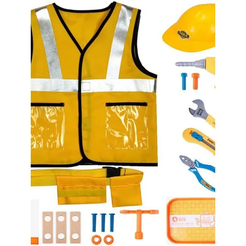 Halloween Kids Engineer Costume Set Yellow Reflective Vest Safety Helmet Construction Worker Role Play Set For Dress Up Party