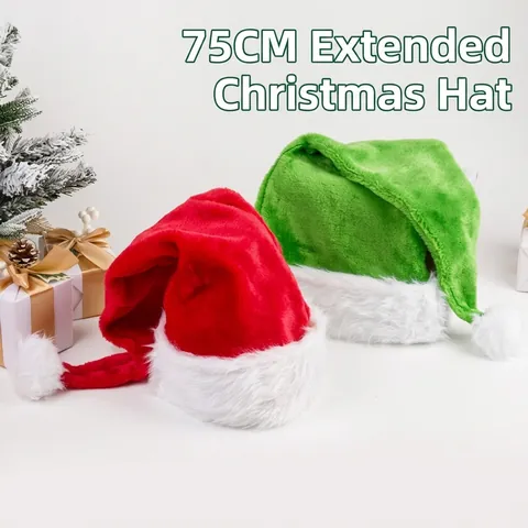 Cappello di Natale in Peluche Extra Lungo da 75cm per Adulti Uomo Donna Tinta Unita Decorazione per Feste Accessori Natalizi