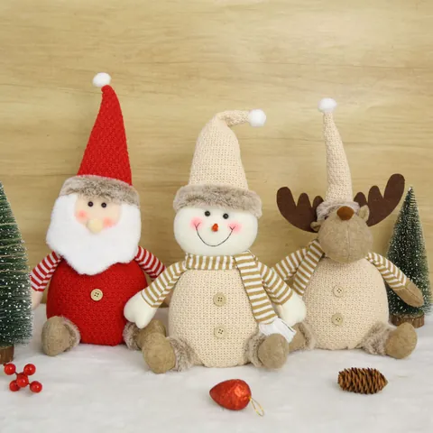 Bambola di Natale a Maglia Ornamento Babbo Natale Pupazzo di Neve Renna Figurina Decorazione da Tavolo per Casa Festa