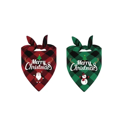 Polyester Weihnachten Haustier Halstuch Buffalo Plaid Hunde Schal Merry Christmas Bedruckt Wendbares Kerchief Für Kleine Mittlere Hunde