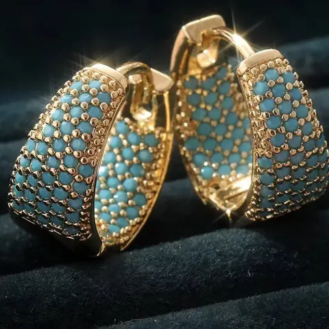 Bohemian Water Drop Turquoise Hoop Earrings For Women Copper 18K Gold Plated Rhinestone Dangle Earrings Fashion Jewelry