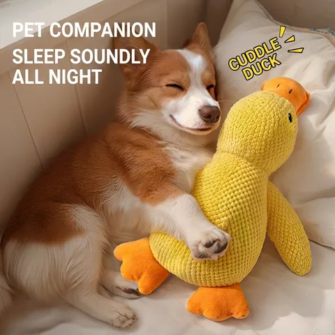 Pet Plush Squeaky Toy Yellow Duck Shape Dog Chew Toy Durable Corduroy Molar Toy For Boredom Relief And Teeth Cleaning Cat Dog Supplies