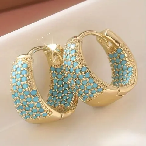 Bohemian Water Drop Turquoise Hoop Earrings For Women Copper 18K Gold Plated Rhinestone Dangle Earrings Fashion Jewelry