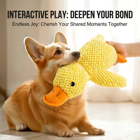 Pet Plush Squeaky Toy Yellow Duck Shape Dog Chew Toy Durable Corduroy Molar Toy For Boredom Relief And Teeth Cleaning Cat Dog Supplies