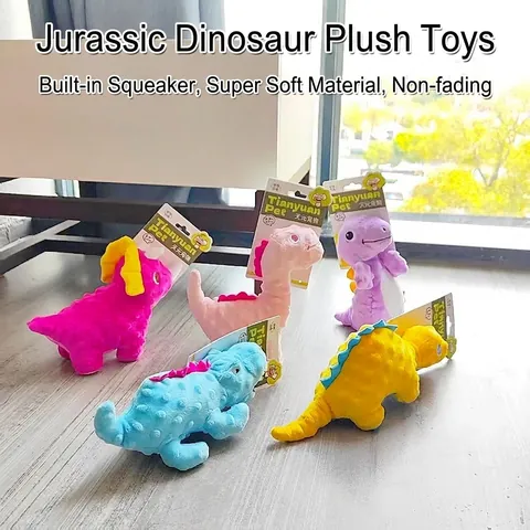 Dinosaur Series Squeaky Dog Toy Plush Stuffed Pet Chewing Toy For Aggressive Chewers Durable Dinosaur Shaped Teething Toy For Small Medium Large Dogs