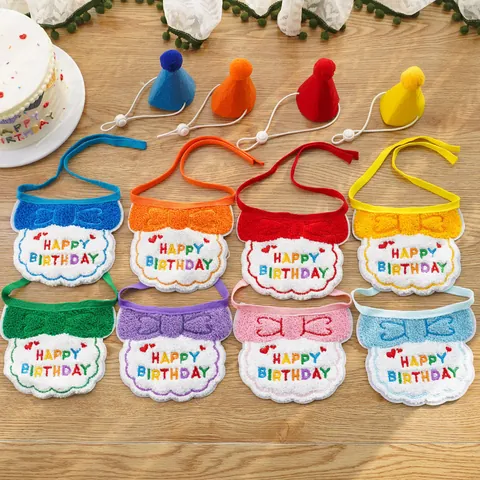 Haustier Geburtstag Party Set Bestickt Happy Birthday Halstuch Hut Für Hunde Katzen Geburtstag Dekorative Schal Bommel Hut