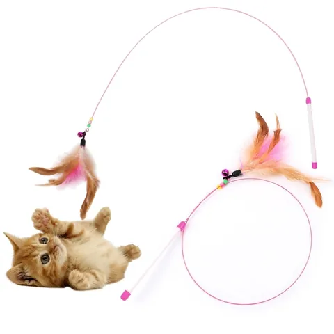 Long Elastic Steel Wire Cat Teaser Wand With Feather And Bell Interactive Pet Toy For Cats Self-Play Wand Stick