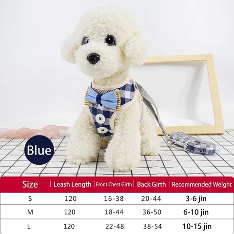Gentleman Style Plaid Pet Harness And Leash Set Breathable Mesh Adjustable Dog Vest With Bowtie For Small Medium Dogs Cats