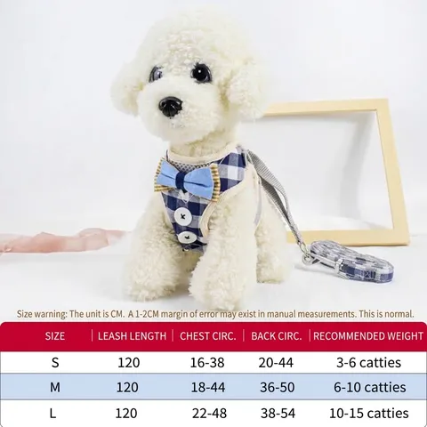 Gentleman Style Plaid Pet Harness And Leash Set Breathable Mesh Adjustable Dog Vest With Bowtie For Small Medium Dogs Cats