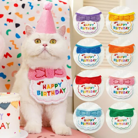 Haustier Geburtstag Party Set Bestickt Happy Birthday Halstuch Hut Für Hunde Katzen Geburtstag Dekorative Schal Bommel Hut