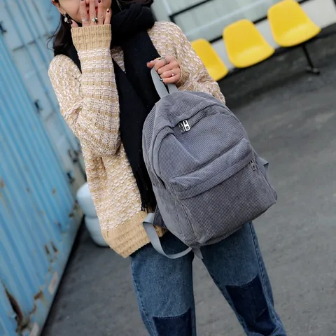 Women's Fashion Corduroy Backpack Versatile Korean Style School Bag Casual Large Capacity Travel Backpack For Girls Students