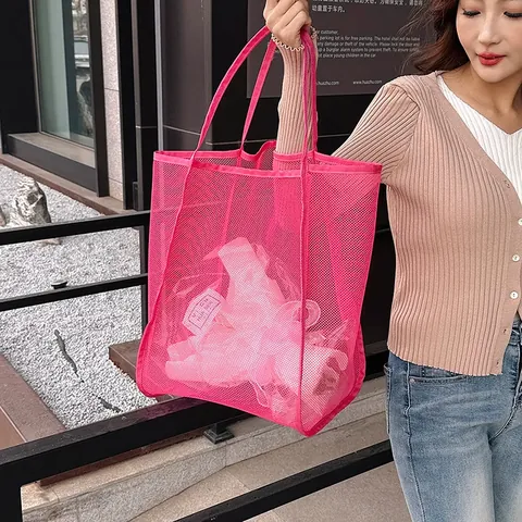 Extra Large Capacity Mesh Travel Storage Bag Portable Beach Swimming Bag For Clothes Toys Breathable Mesh Handbag For Outdoor