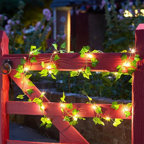 Solar LED Artificial Ivy Green Leaf String Lights Waterproof Fairy Lights Garland For Outdoor Garden Patio Wedding Decoration
