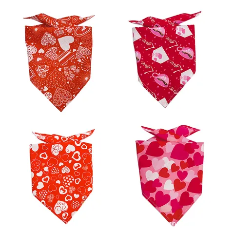 Bandana per Animali Domestici San Valentino Cuori Orso Cupido Poliestere Cane Sciarpa Festa Gatto Asciugamano Saliva Pettorina Triangolare