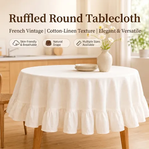 Modern Minimalist Round Tablecloth With Ruffle Edge Cotton Table Cover Decorative Background Cloth For Dining Coffee Table