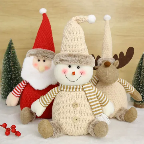 Bambola di Natale a Maglia Ornamento Babbo Natale Pupazzo di Neve Renna Figurina Decorazione da Tavolo per Casa Festa